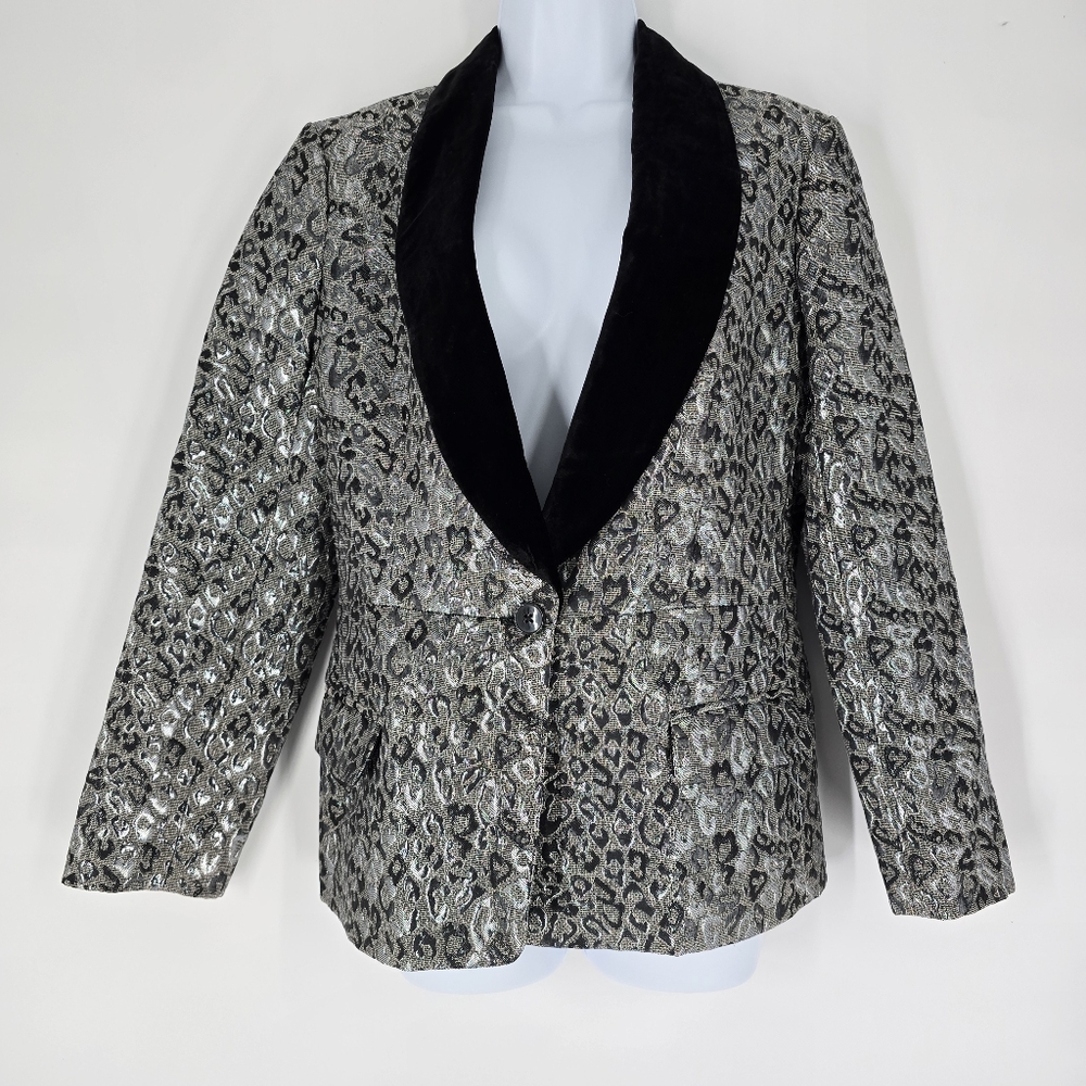 Sachin & Babi Women's Metallic Silver Black Animal Print Blazer Size 10